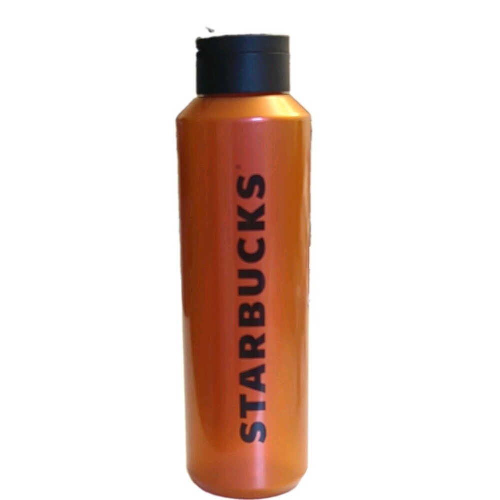 NEW Starbucks Orange Halloween Plastic Water Bottle, Black Screw Cap